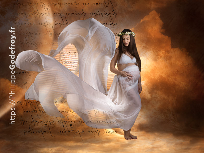 le vent dans les voiles ... photo de grossesse façon Art, avec création graphique réalisée au Studio Boudoir