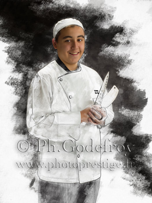 apportez de l'art dans votre travail ... création graphique d'Art sur la photo corporate d'un jeune cuisinier