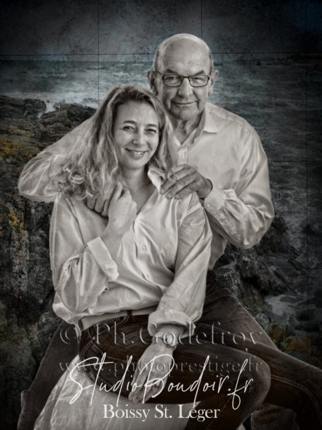 Création d'un tableau tri-color avec un couple. d'après un shooting en Famille
